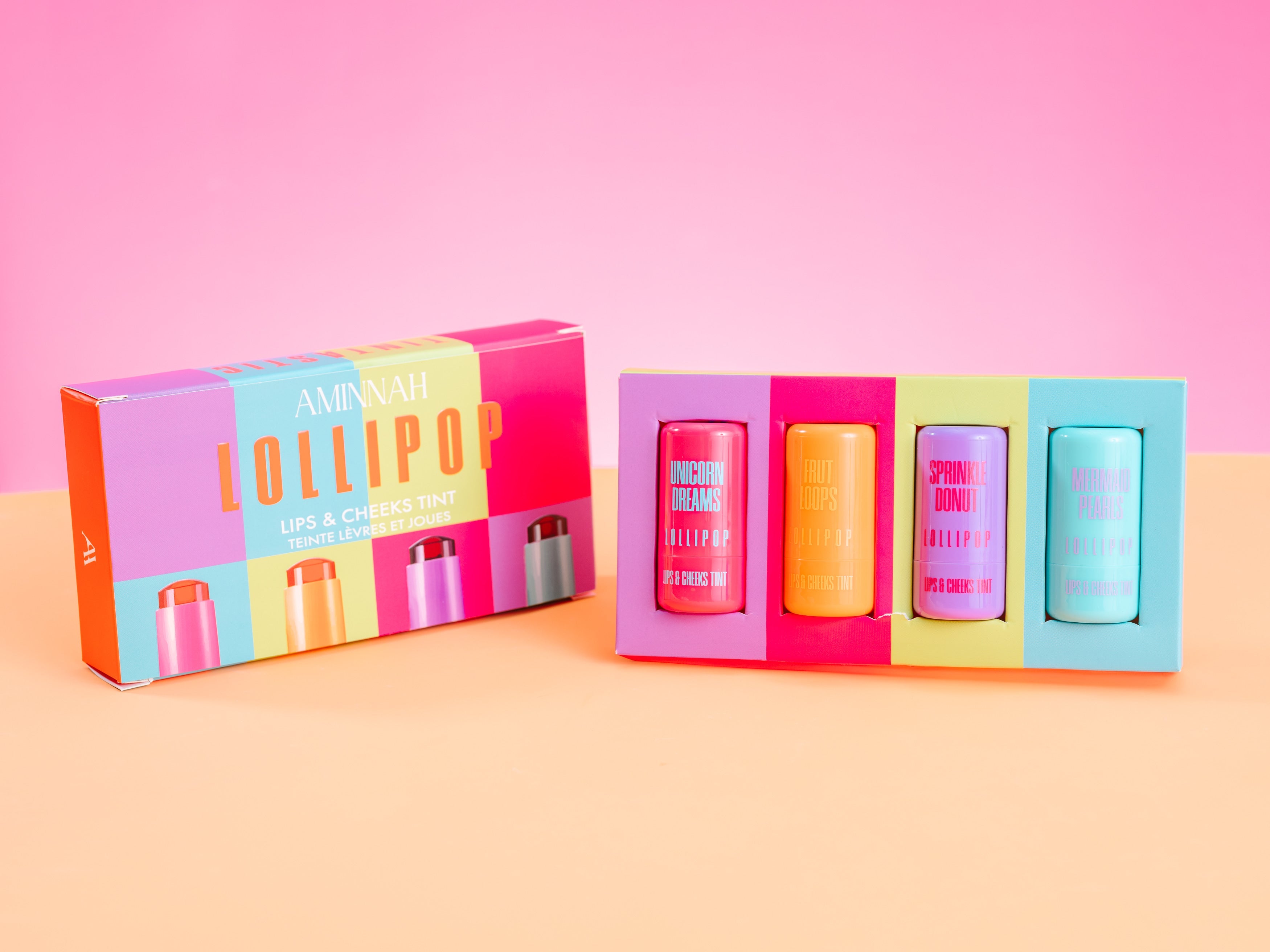Sprinkle Donut shade displayed in AMINNAH LOLLIPOP Lip & Cheek Set