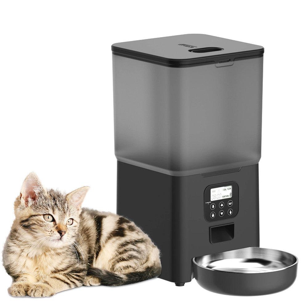 Smart Automatic Pet Feeder in action with a dog eating from it