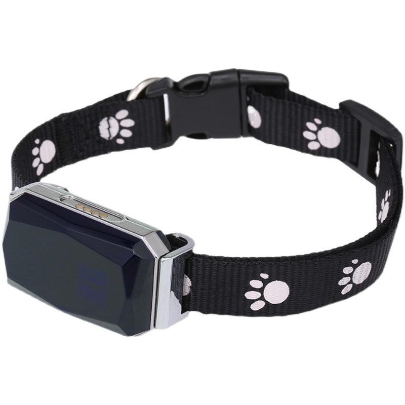 Smart GPS Pet Tracker Collar in Black showing GPS tracking features