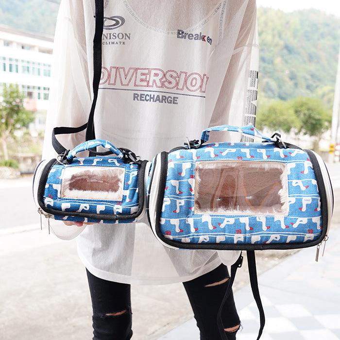 Side view showcasing the Compact Adventure Carrier's design for small pets