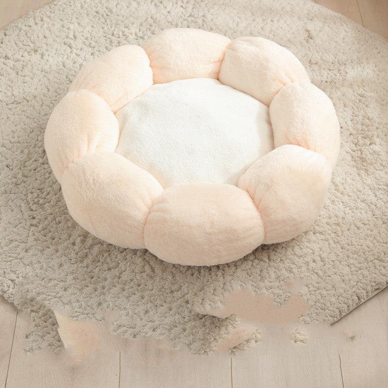 CozyFlora Flower-Shaped Pet Bed with dog curled up comfortably