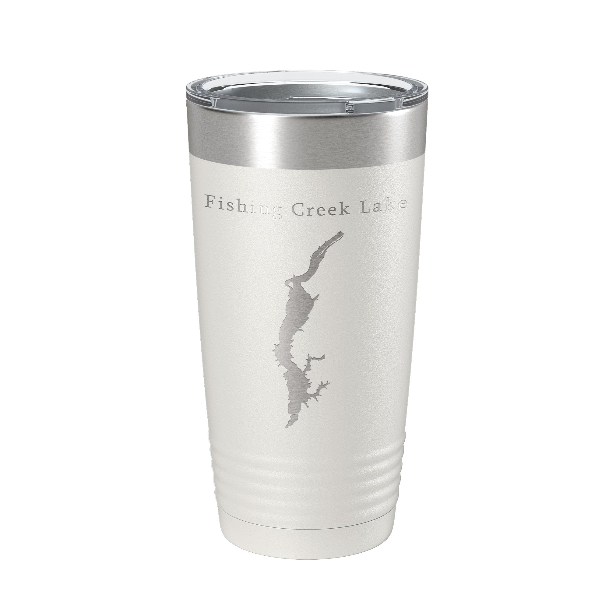 Fishing Creek Lake Map Insulated Tumbler with lid on table