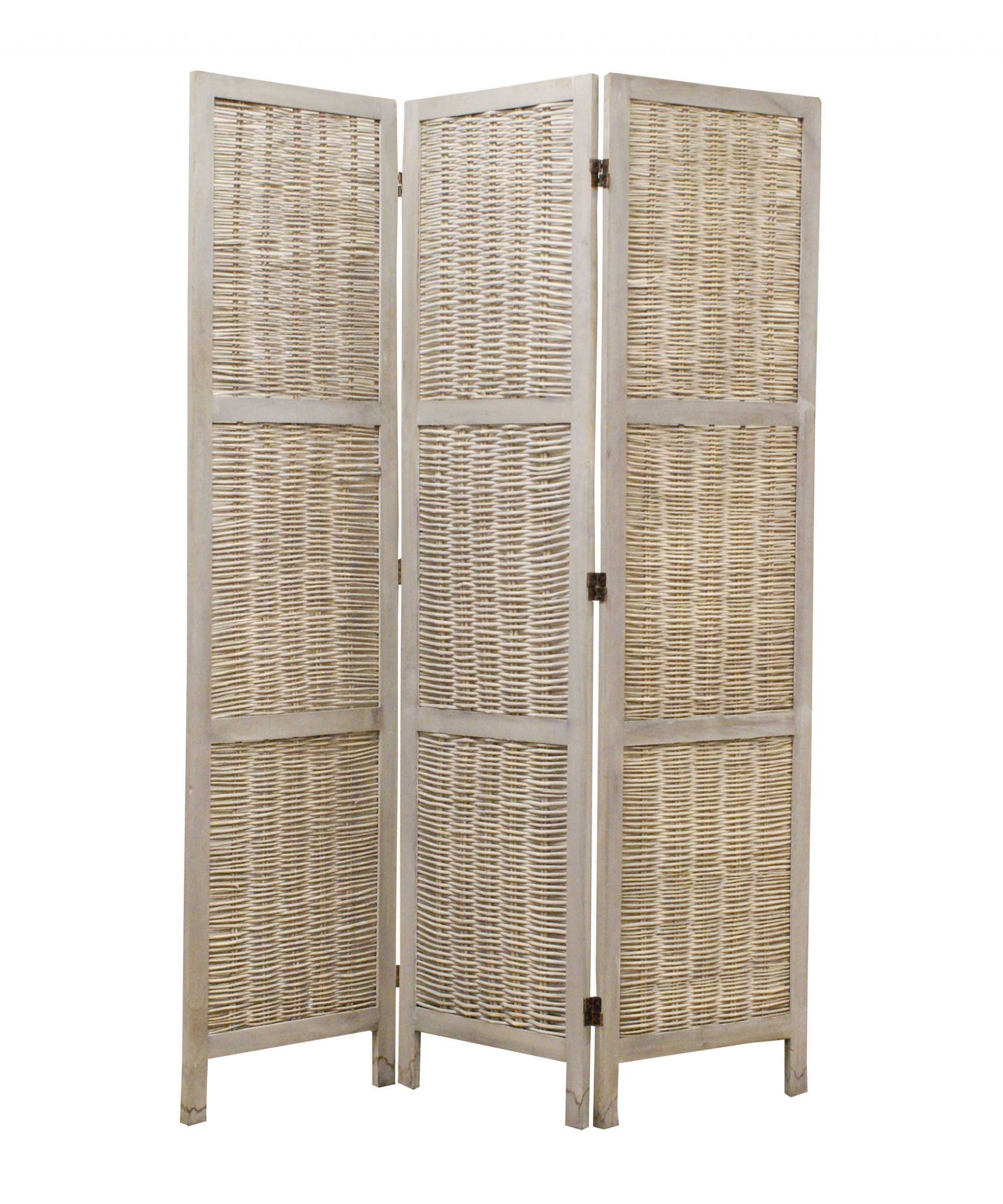 Front view of Elegant 3-Panel Beige Wood Screen by Homeroots