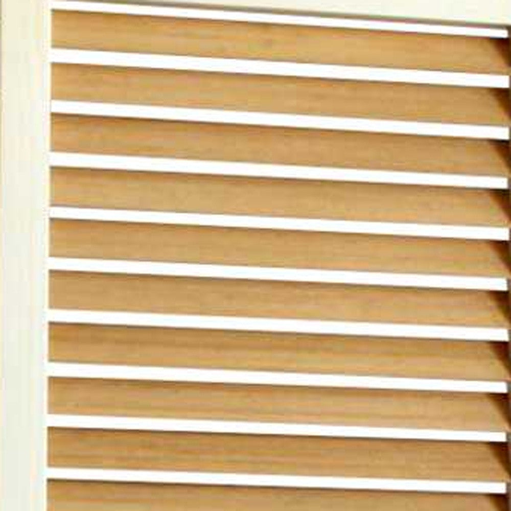 Natural wood finish of the 3-panel screen displayed in a living room