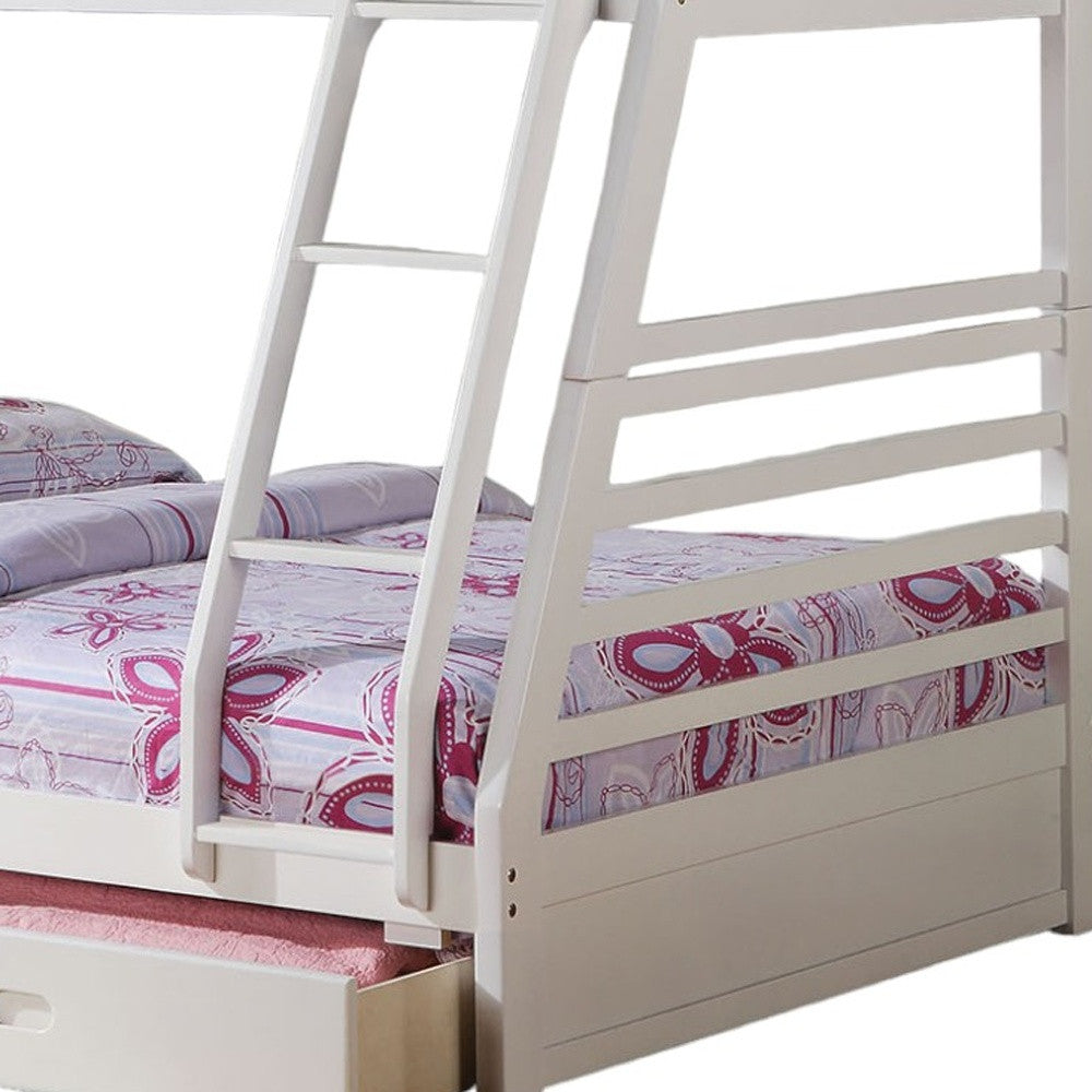 Elegant white twin over full wood bunk bed with storage by Homeroots