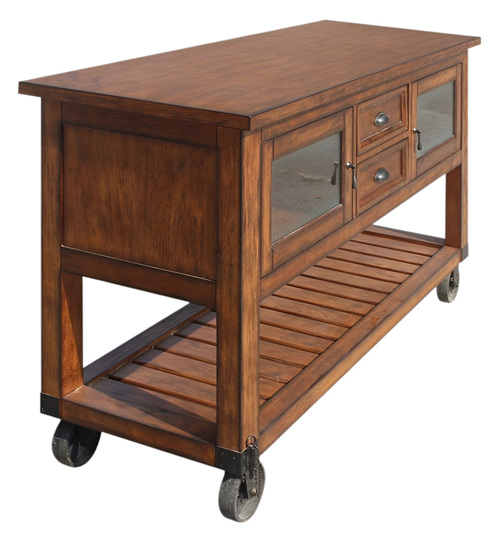 Back view highlighting the mobility features of the 58" Kitchen Cart