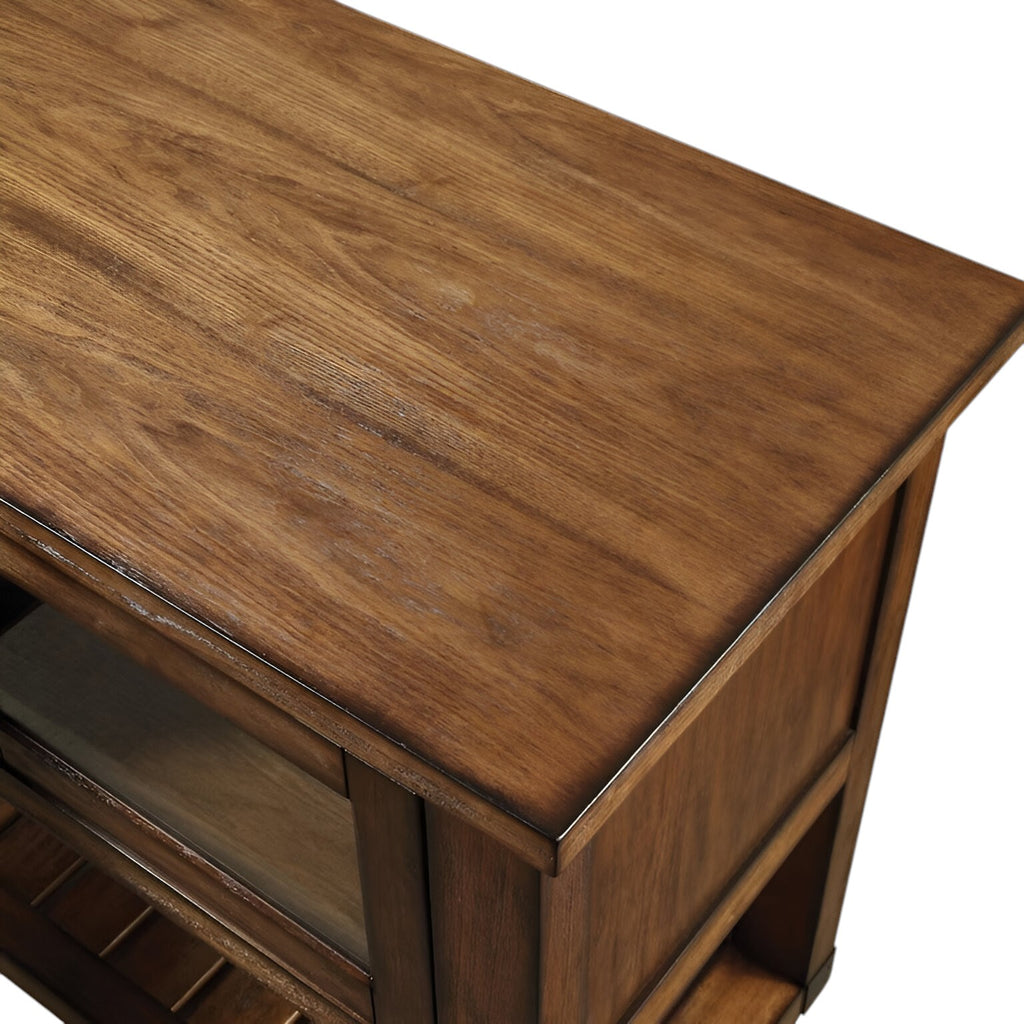 Front view of 58" Rustic Brown Rolling Kitchen Cart by Homeroots