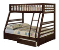 Espresso Solid Wood Twin Over Full Bunk Bed with storage side view