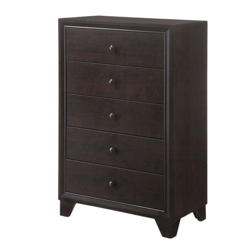Top surface of 31-Inch Espresso Solid Wood Five Drawer Dresser displaying decor