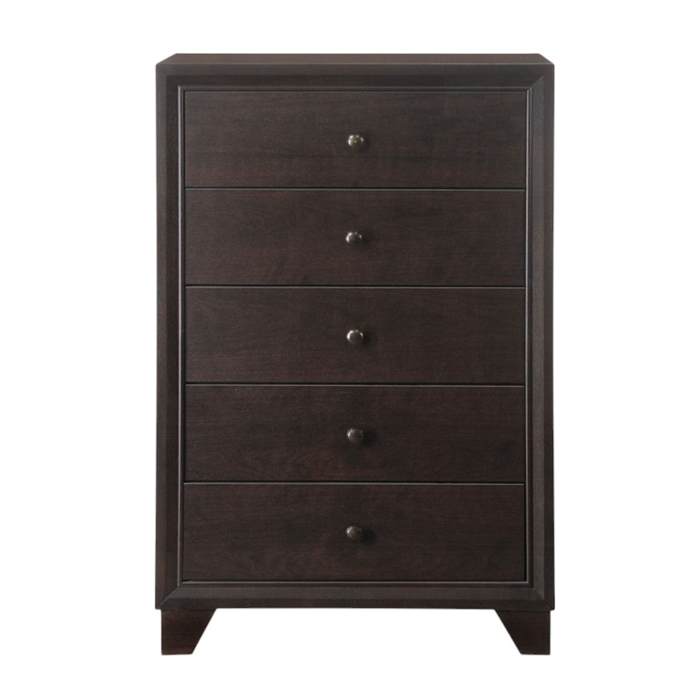 Front view of 31-Inch Espresso Solid Wood Five Drawer Dresser by Homeroots