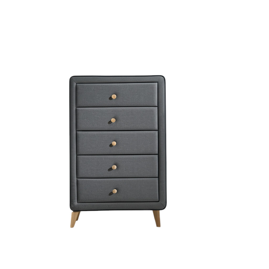 Side angle of 32" Light Gray Wood Dresser showcasing five drawers