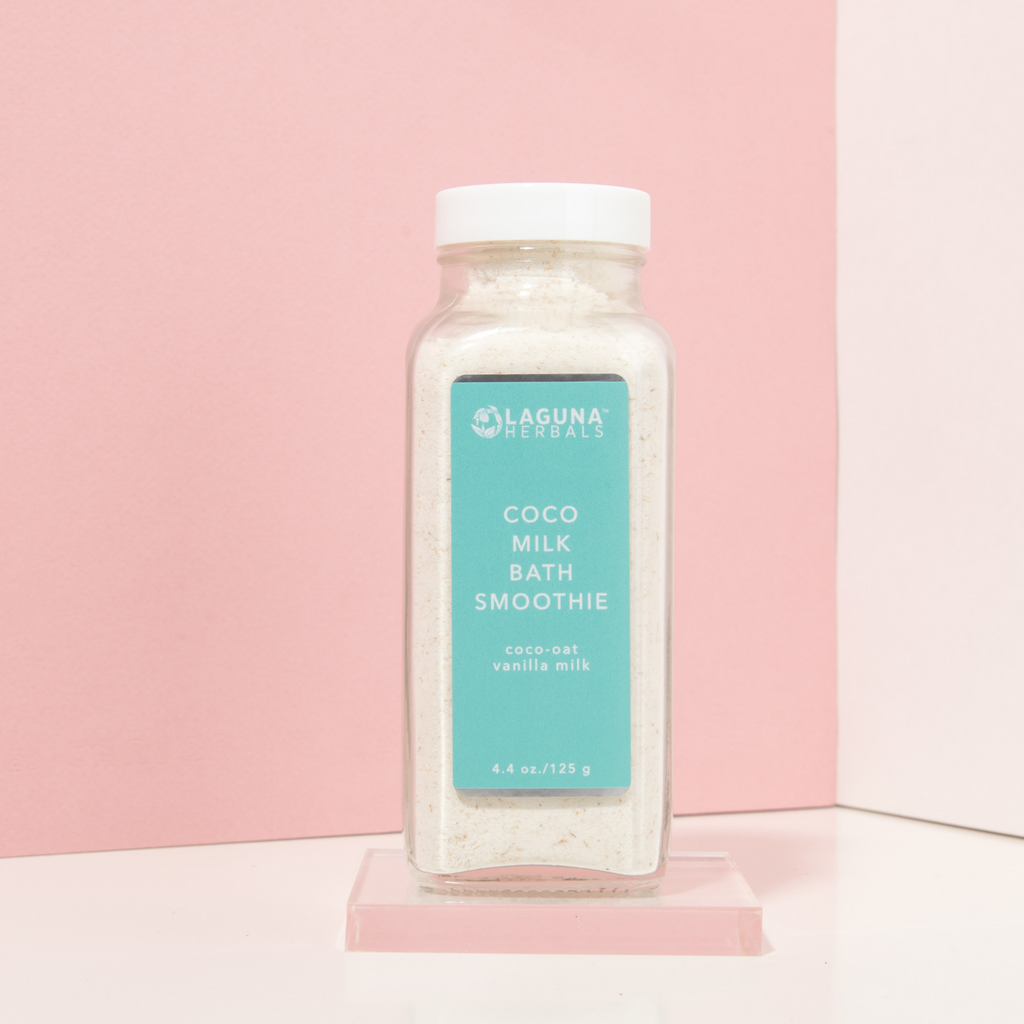 Coconut Milk Bath Soak by Laguna Herbals in a relaxing bath setting