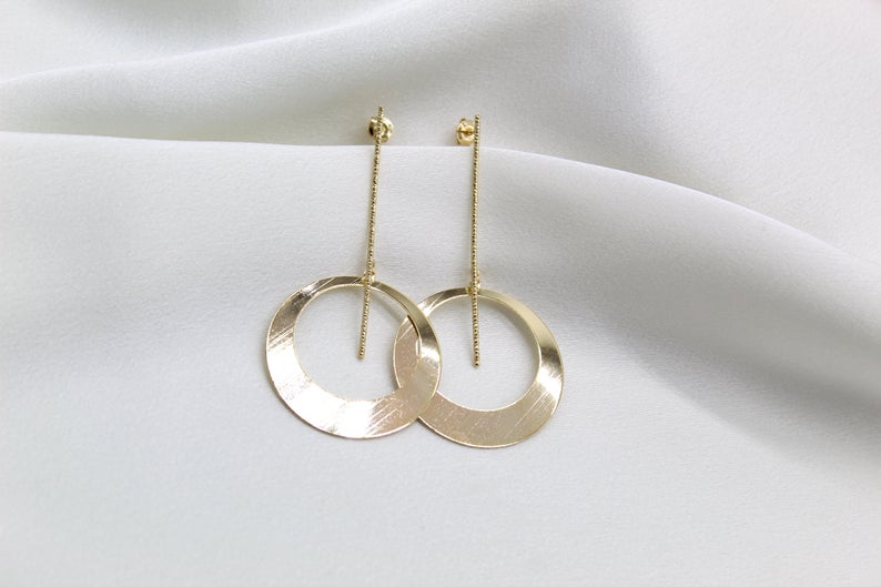 Long Round Modern Gold Earring (K156)