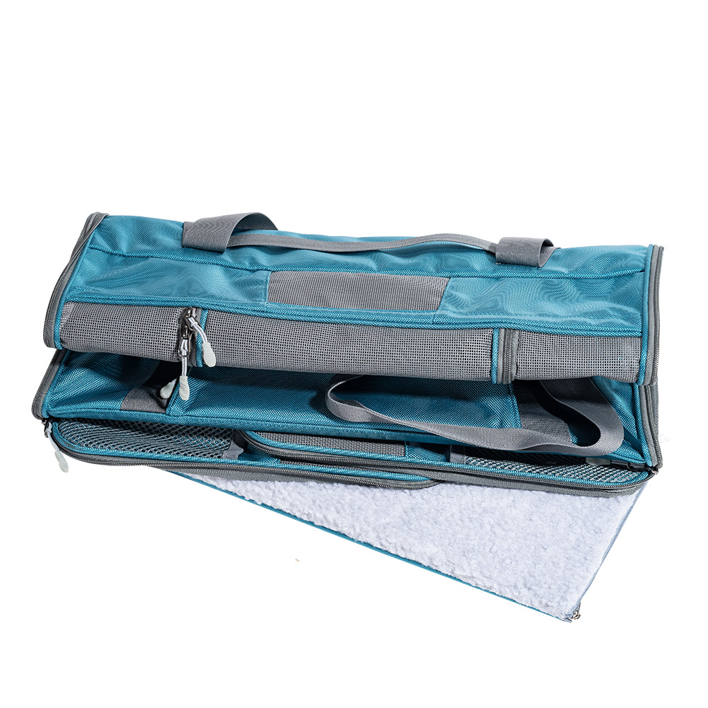 SUNVENO Pet Carrier in travel mode with collapsible design