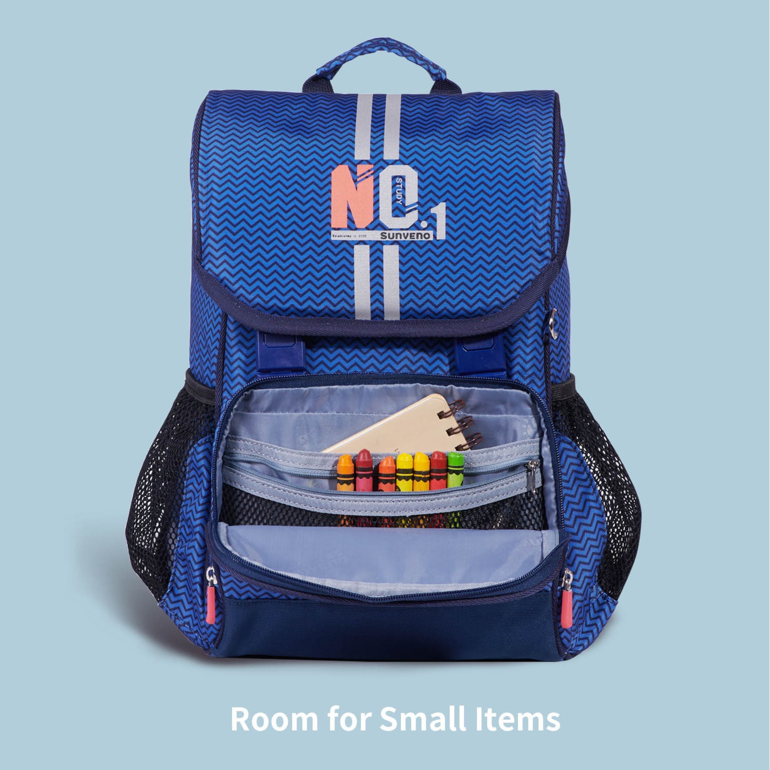 Side view showing spacious compartments of Ergonomic Kids School Backpack