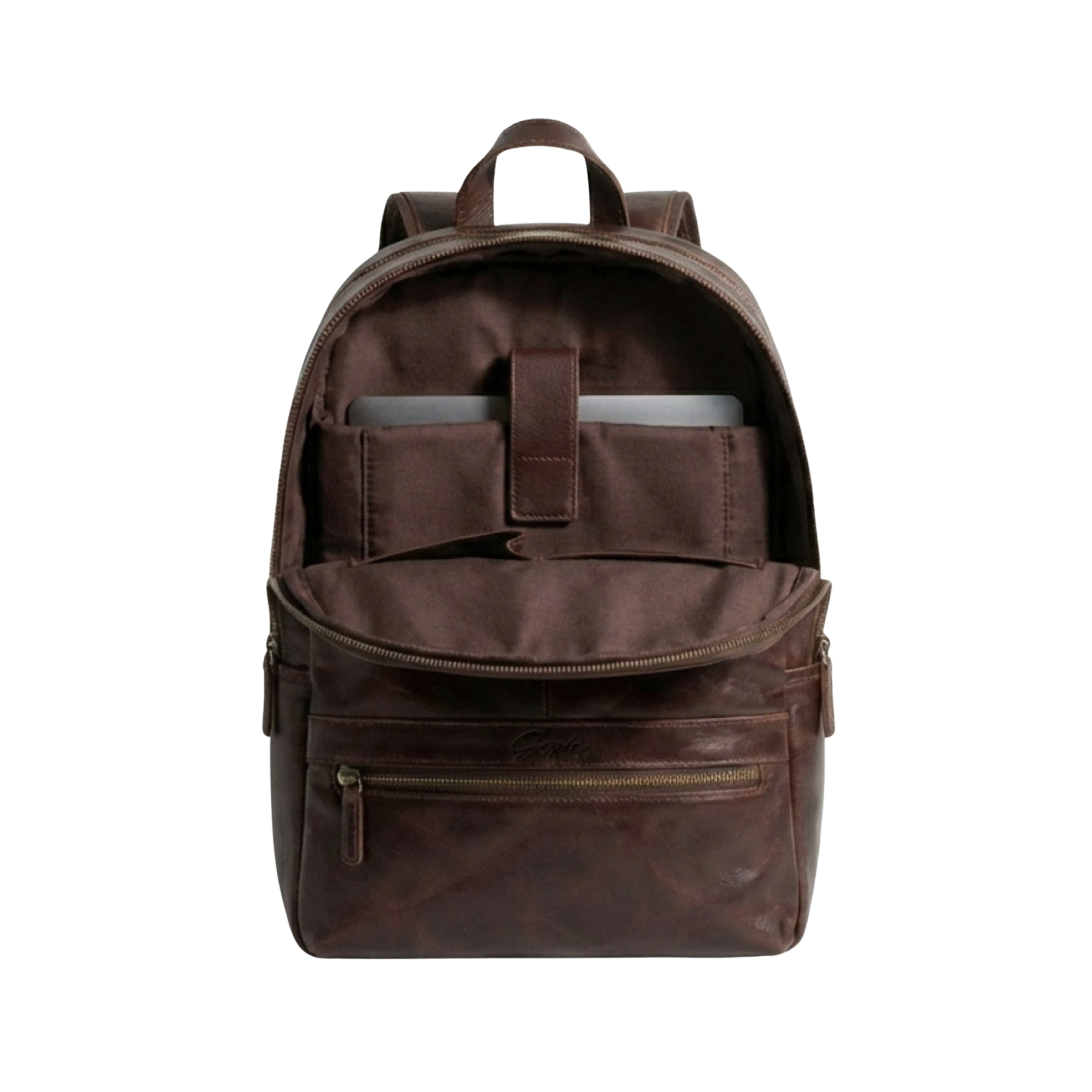 Interior organization features of GERNIE NYC 26 Leather Backpack