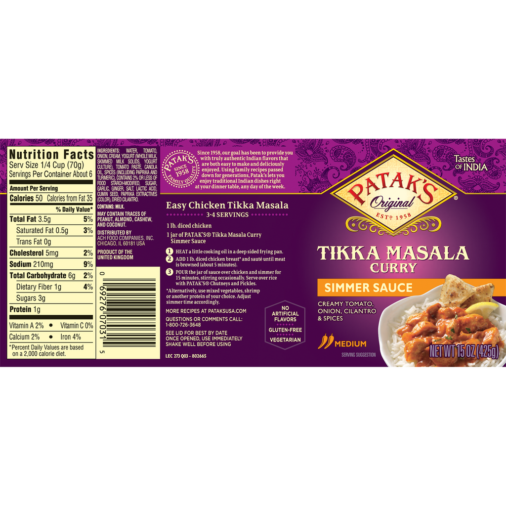 Patak's Tikka Masala Curry Cooking Sauce, Medium (6x15Oz)