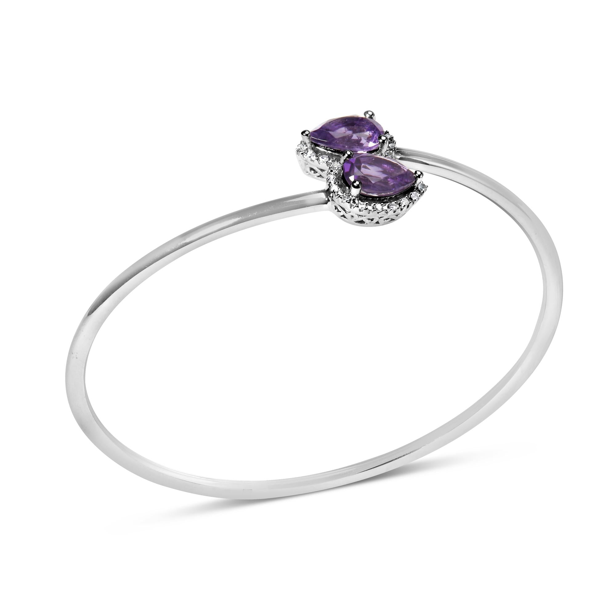 Elegant split bypass design of the Amethyst & Diamond Bangle Bracelet