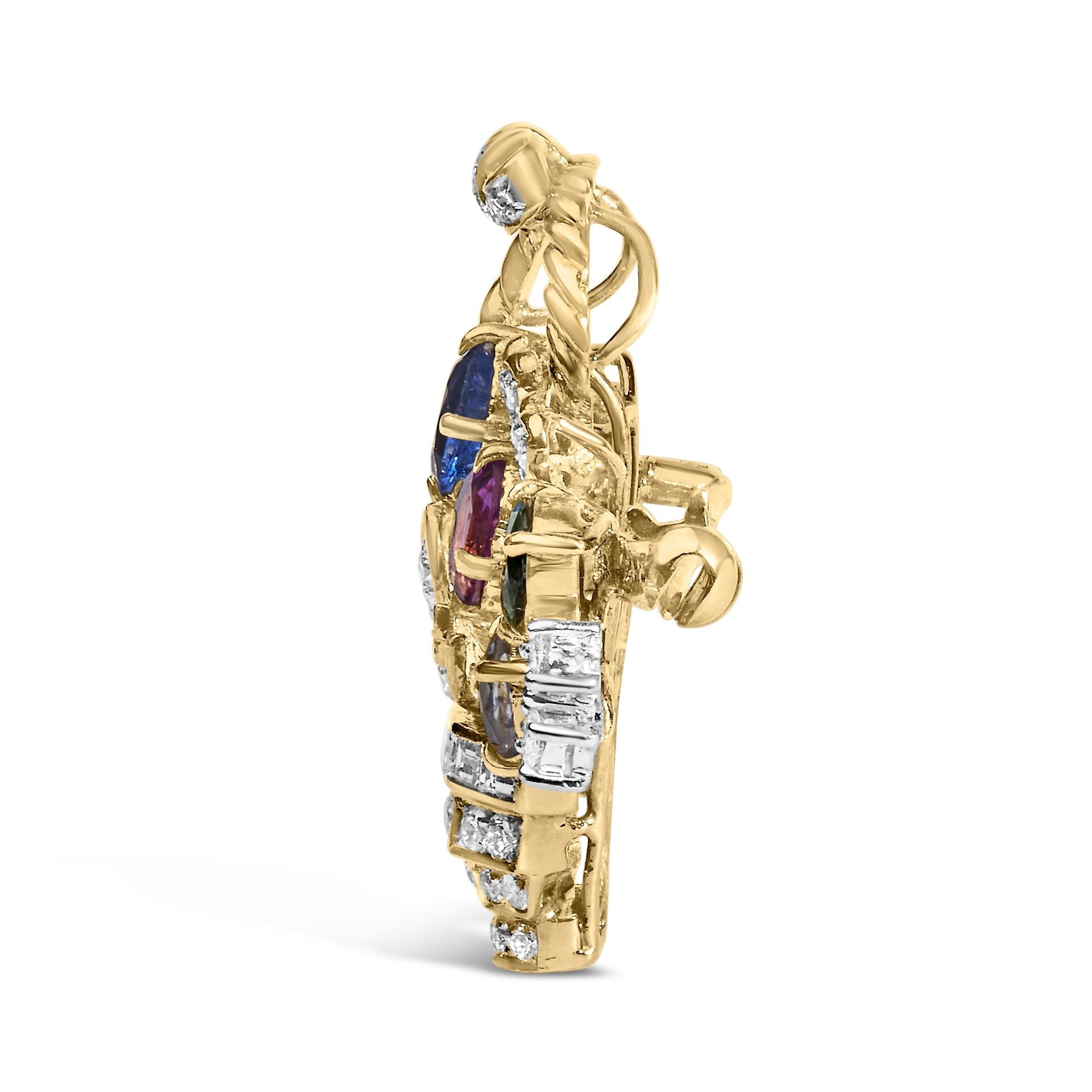 Stunning floral brooch adorned with mixed gemstones and brilliant diamonds