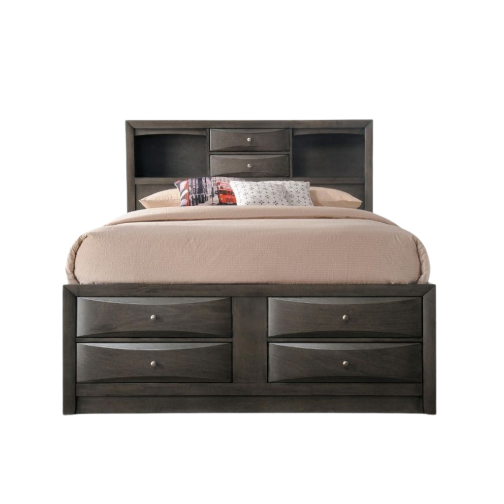 Stylish bedroom featuring Gray Solid Wood King Bed Frame with 10 Drawers