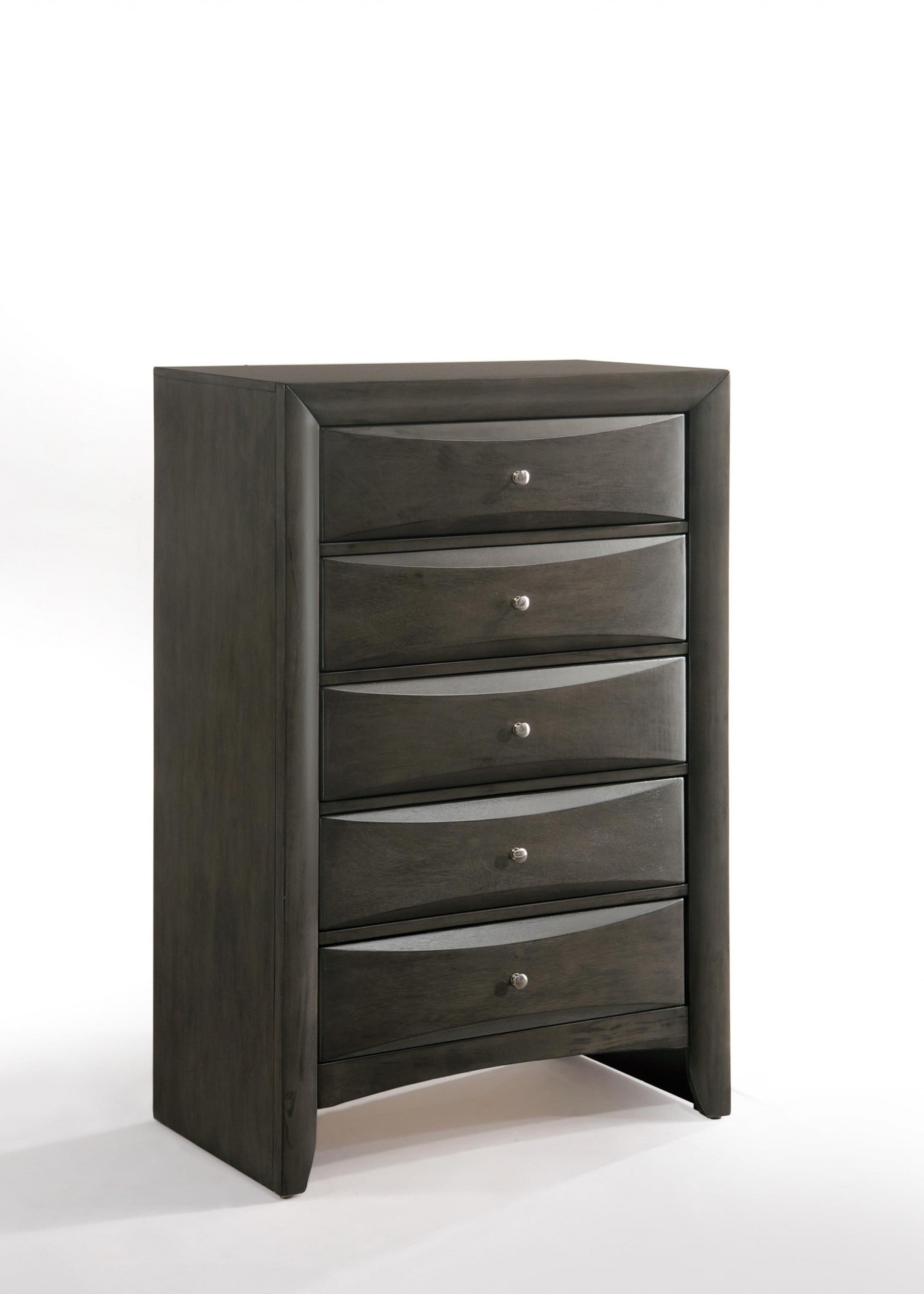 Front view of 32-Inch Gray Wood Five Drawer Dresser by Homeroots