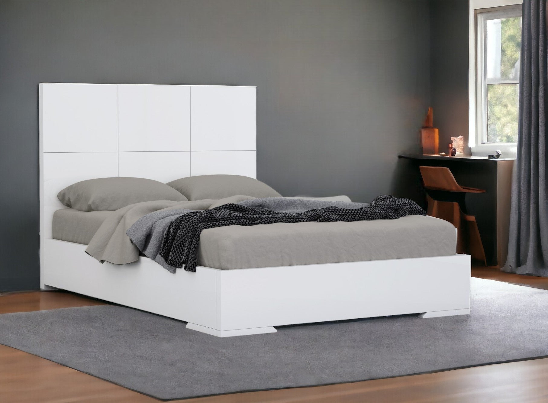 Side profile of the Elegant White Stainless Steel King Bed Frame