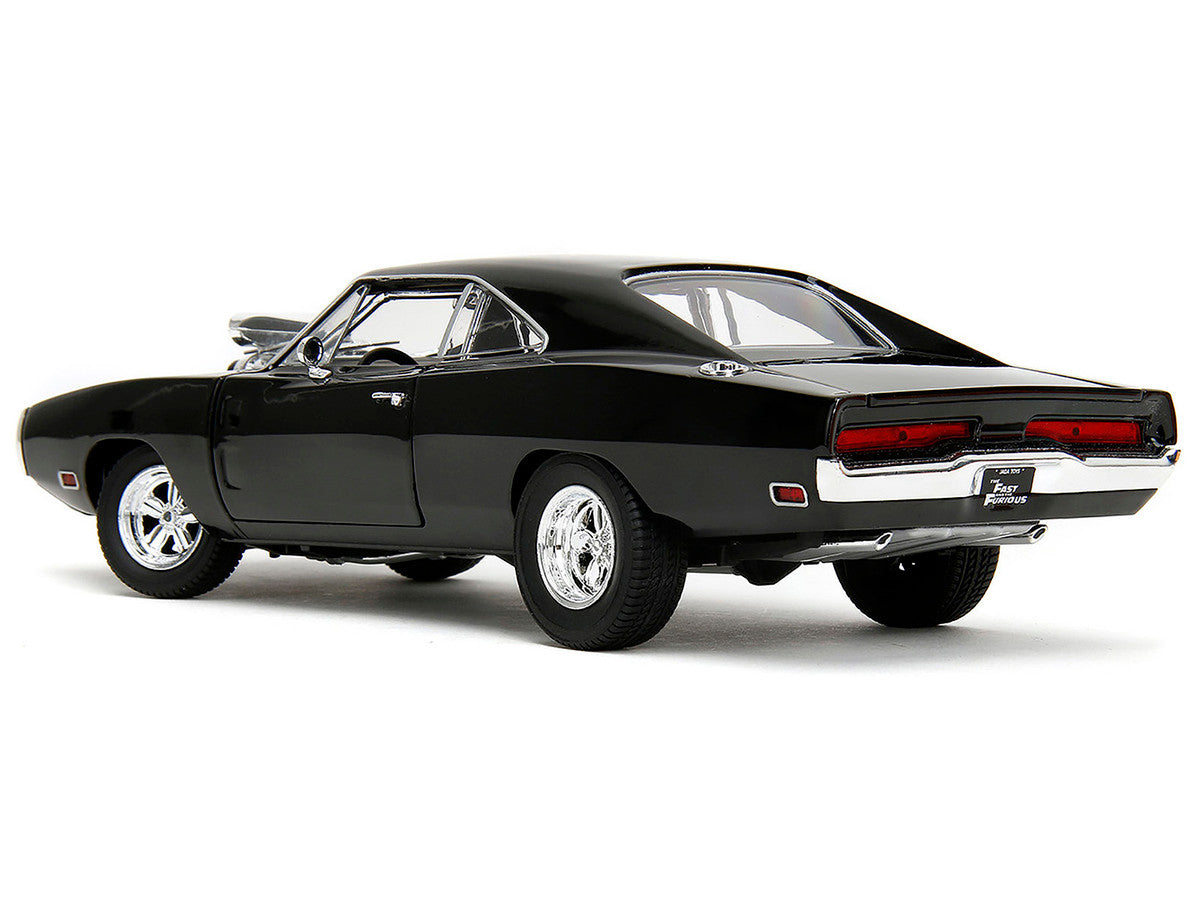 Front view of Dom's Dodge Charger R/T black diecast model by Jada