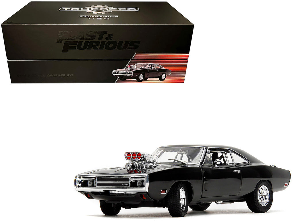 Top-down view of Dom's Dodge Charger R/T black model in 1/24 scale