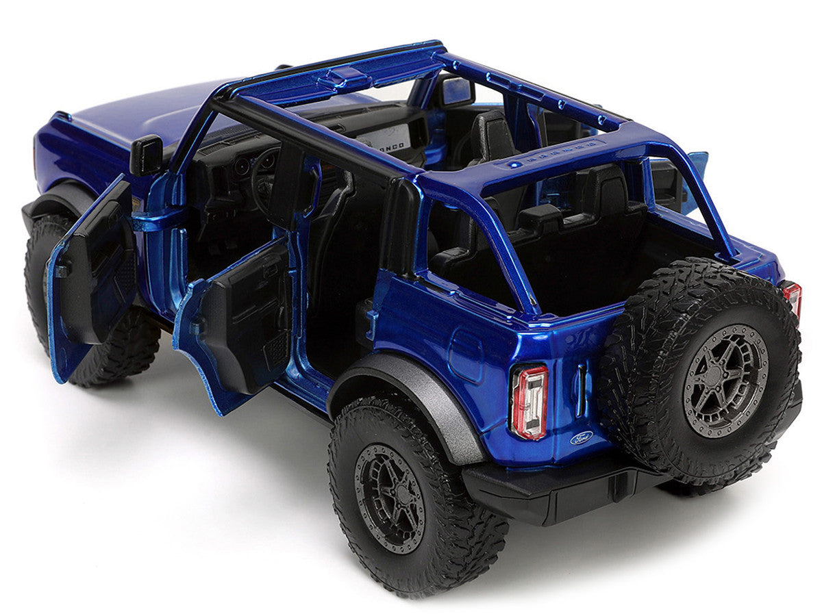 Front view of 2021 Ford Bronco Open-Top Diecast Model Car in Candy Blue by Jada