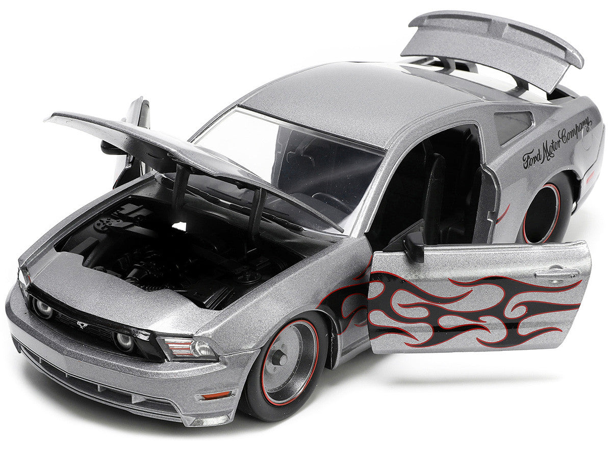 Top-down view of 2010 Ford Mustang GT Diecast Model Car in Gray Metallic