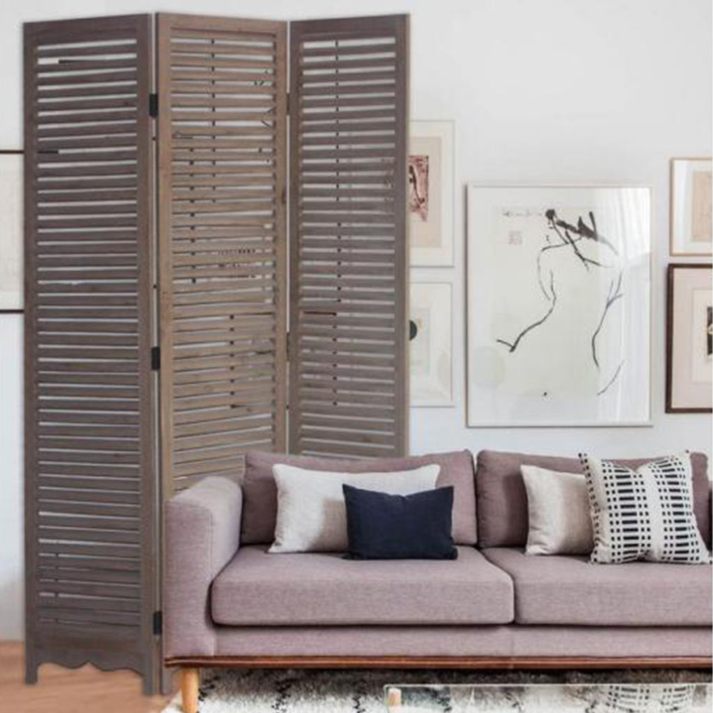 71" Brown Folding Three Panel Screen Room Divider