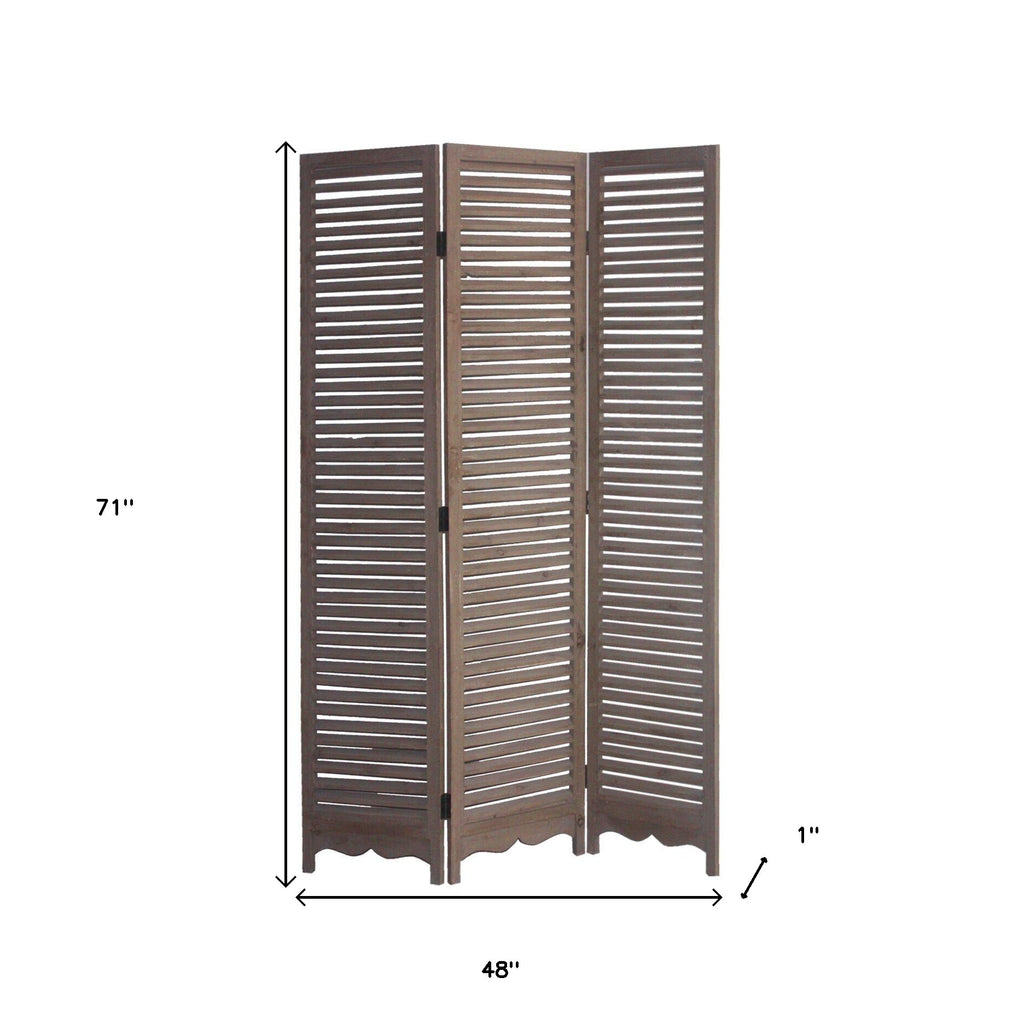 71" Brown Folding Three Panel Screen Room Divider
