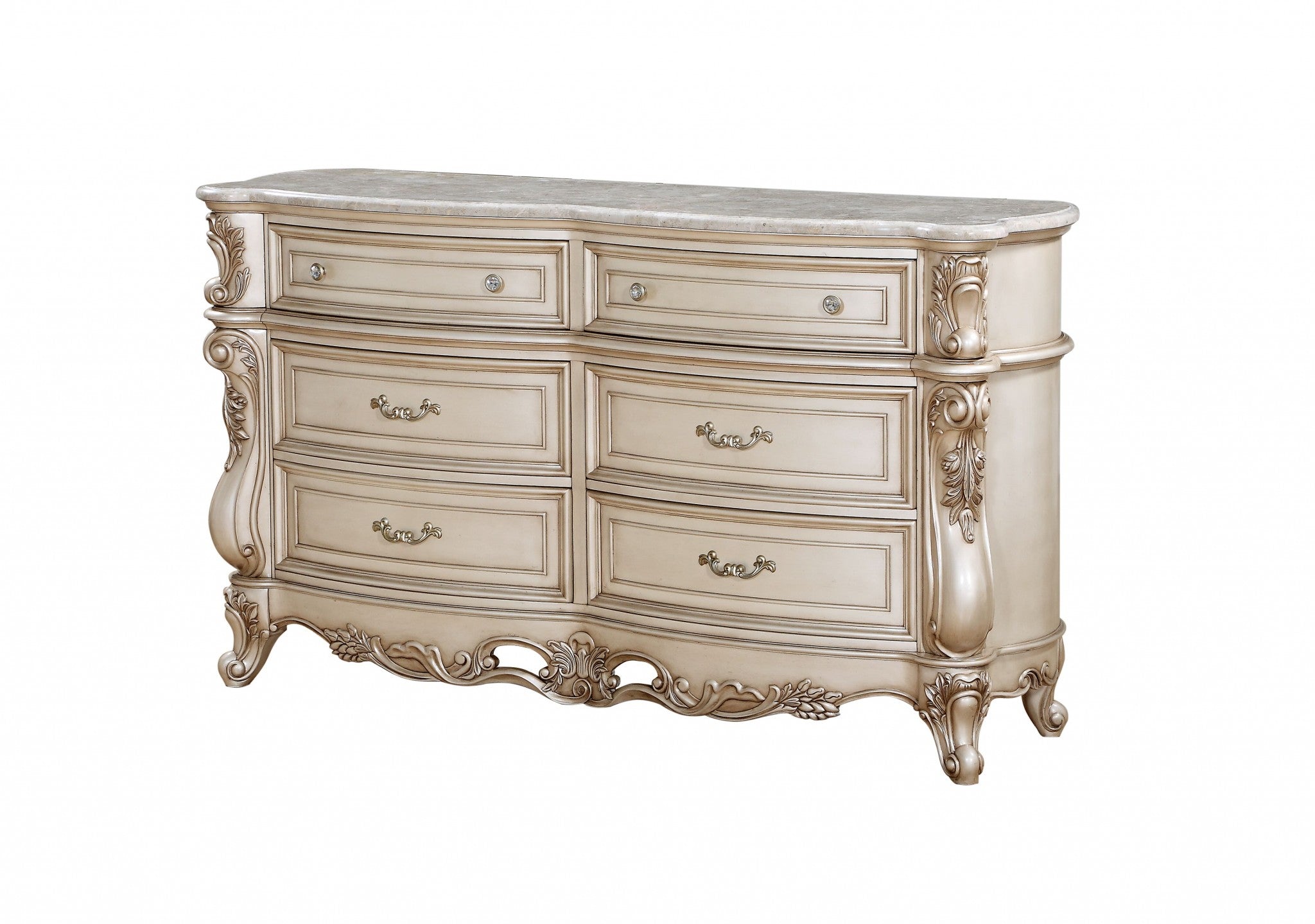 Side angle of 21-Inch Beige Solid Wood Double Dresser showcasing drawers
