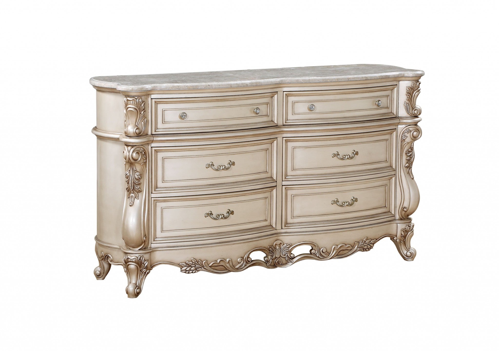 Top view of 21-Inch Beige Solid Wood Double Dresser with decor items