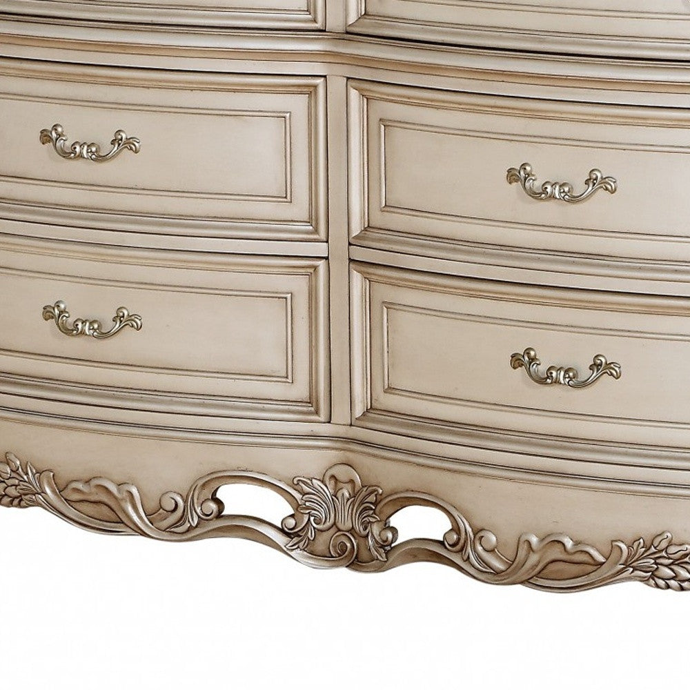 Close-up of the column style drawers of 21-Inch Beige Solid Wood Double Dresser
