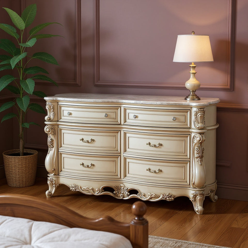 Front view of 21-Inch Beige Solid Wood Double Dresser by Homeroots