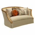 Front view of Tan and Gold Curved Loveseat by Homeroots