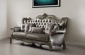 Front view of 46" Platinum Faux Leather Curved Sofa by Homeroots
