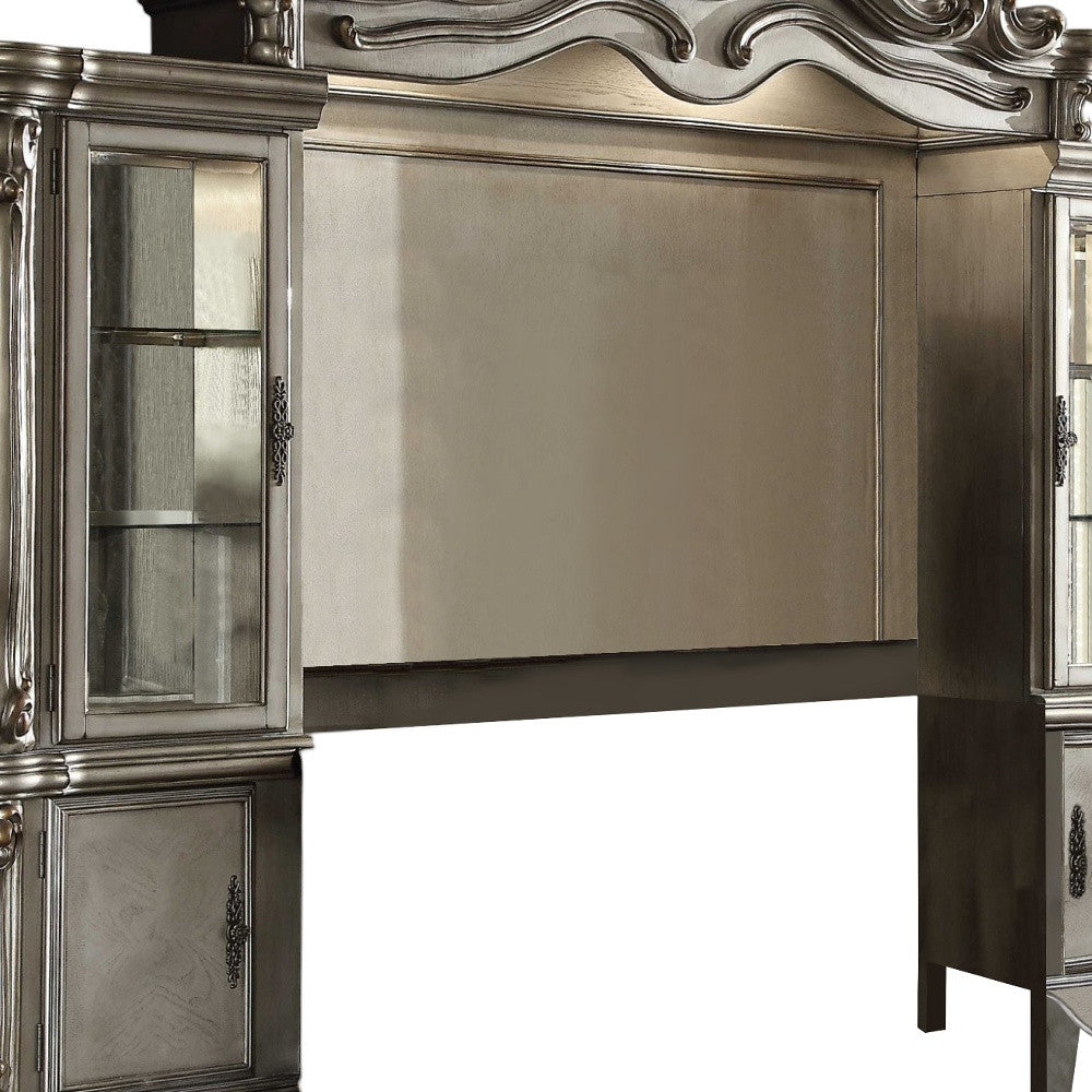 Modern home office featuring the 118" Platinum Solid Wood Floating TV Stand