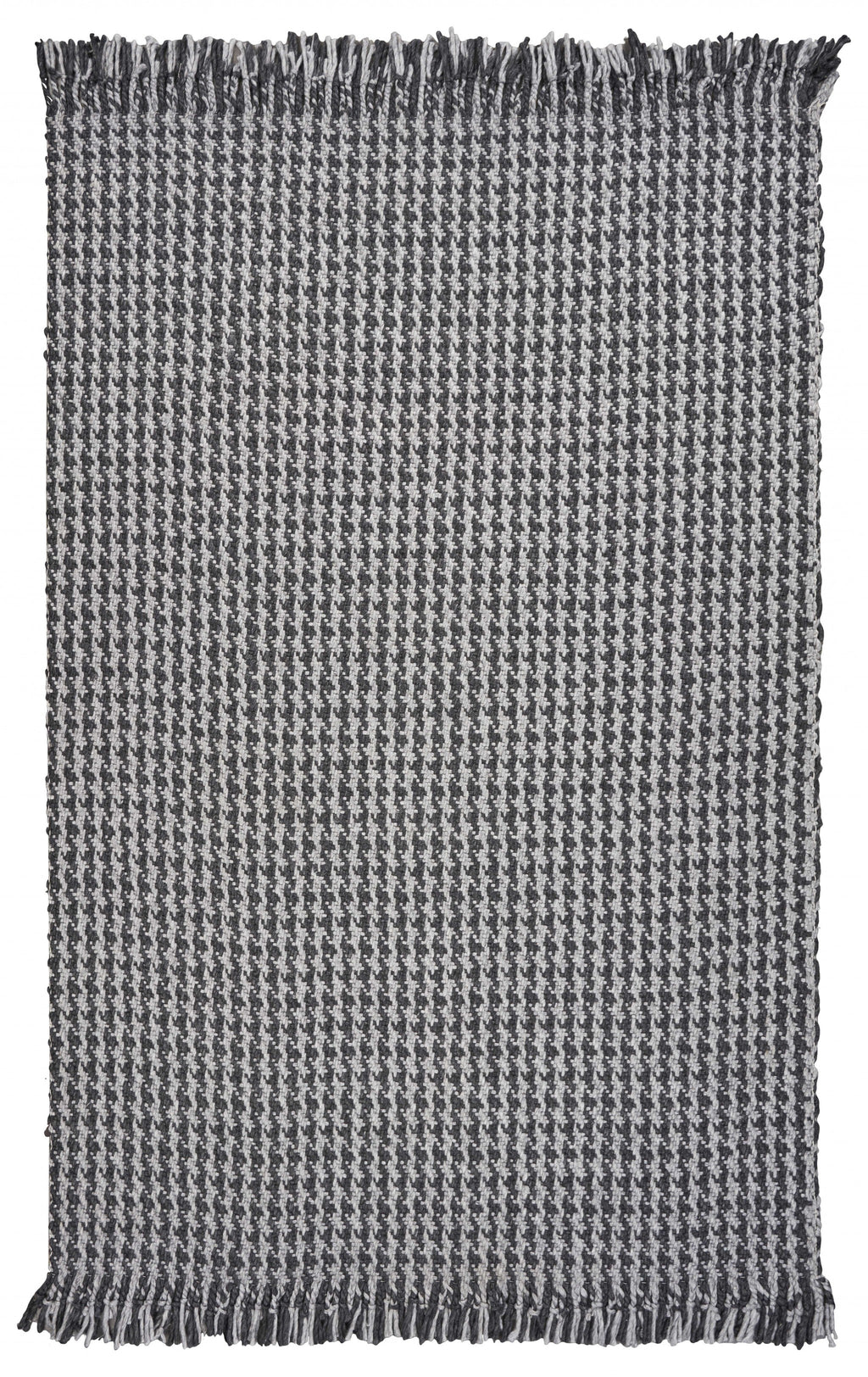 8' X 10' Gray And Light Gray Wool Houndstooth Hand Woven Area Rug With Fringe
