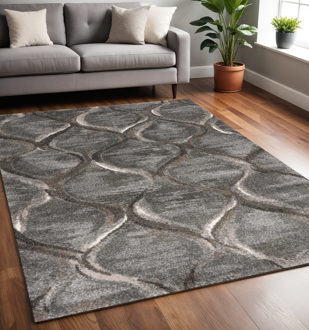 5' X 8' Charcoal And Light Gray Ogee Area Rug