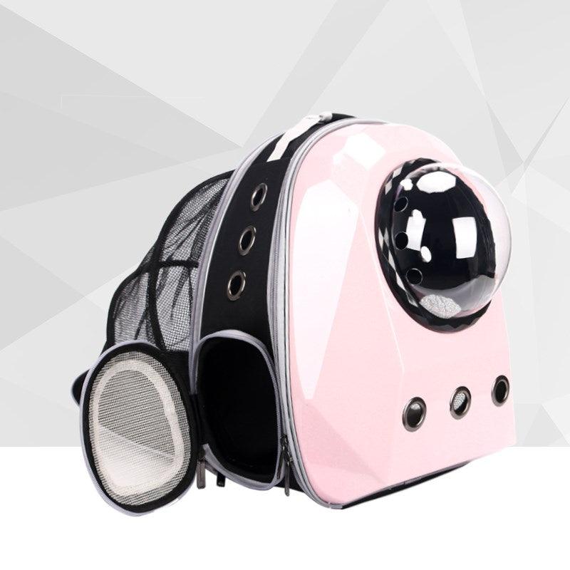 Side angle of Wanderlust Pet Adventure Backpack in outdoor setting