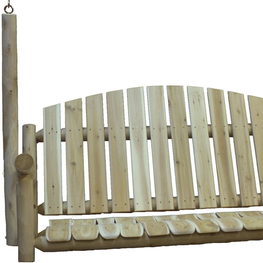 71-Inch Natural Solid Wood Swing Chair in a garden setting