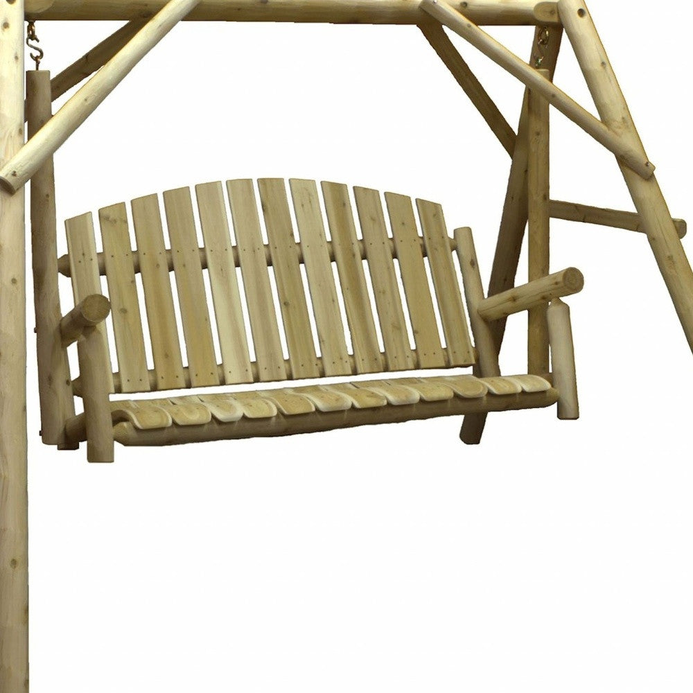 87" Natural Solid Wood Swing Chair