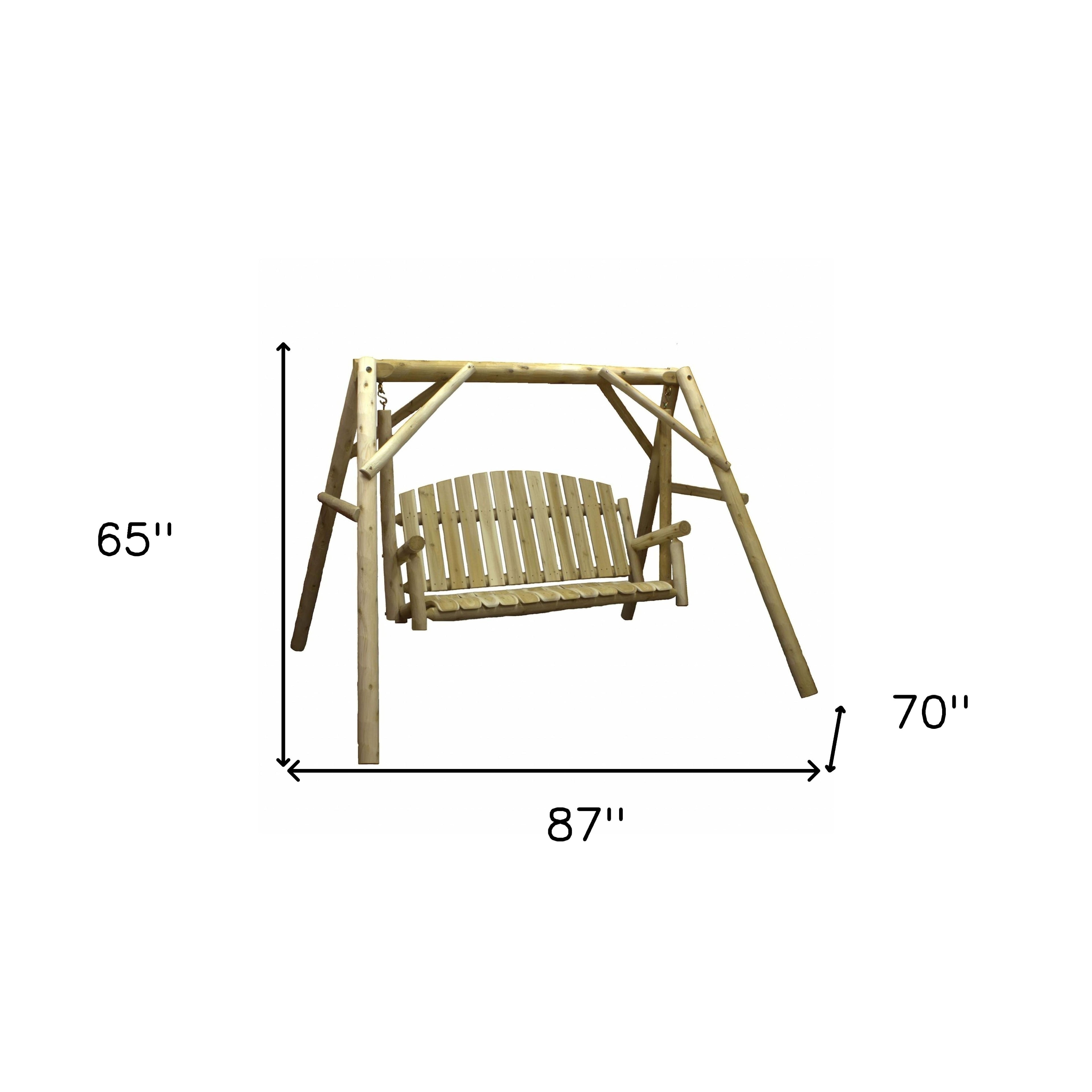 87" Natural Solid Wood Swing Chair