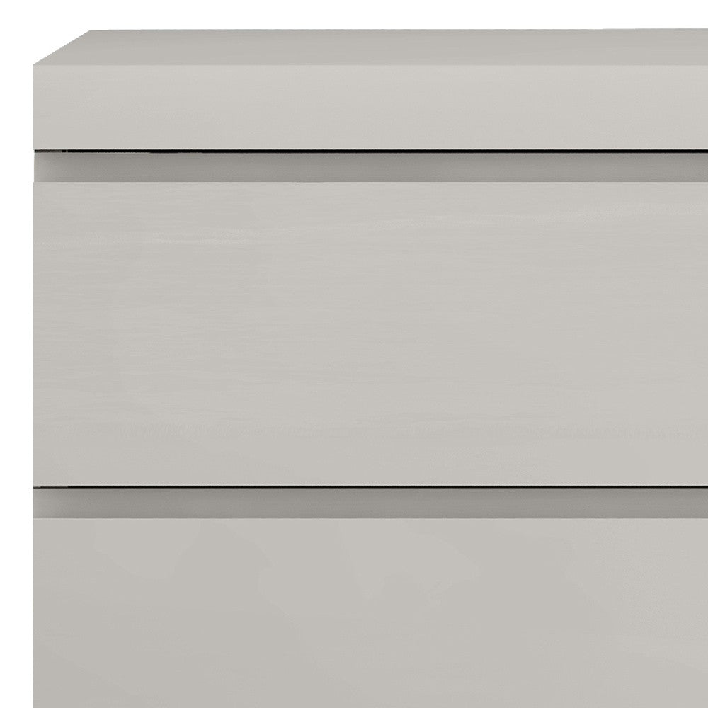 Close-up of drawer handles on Contemporary Gray Woodgrain Nightstand