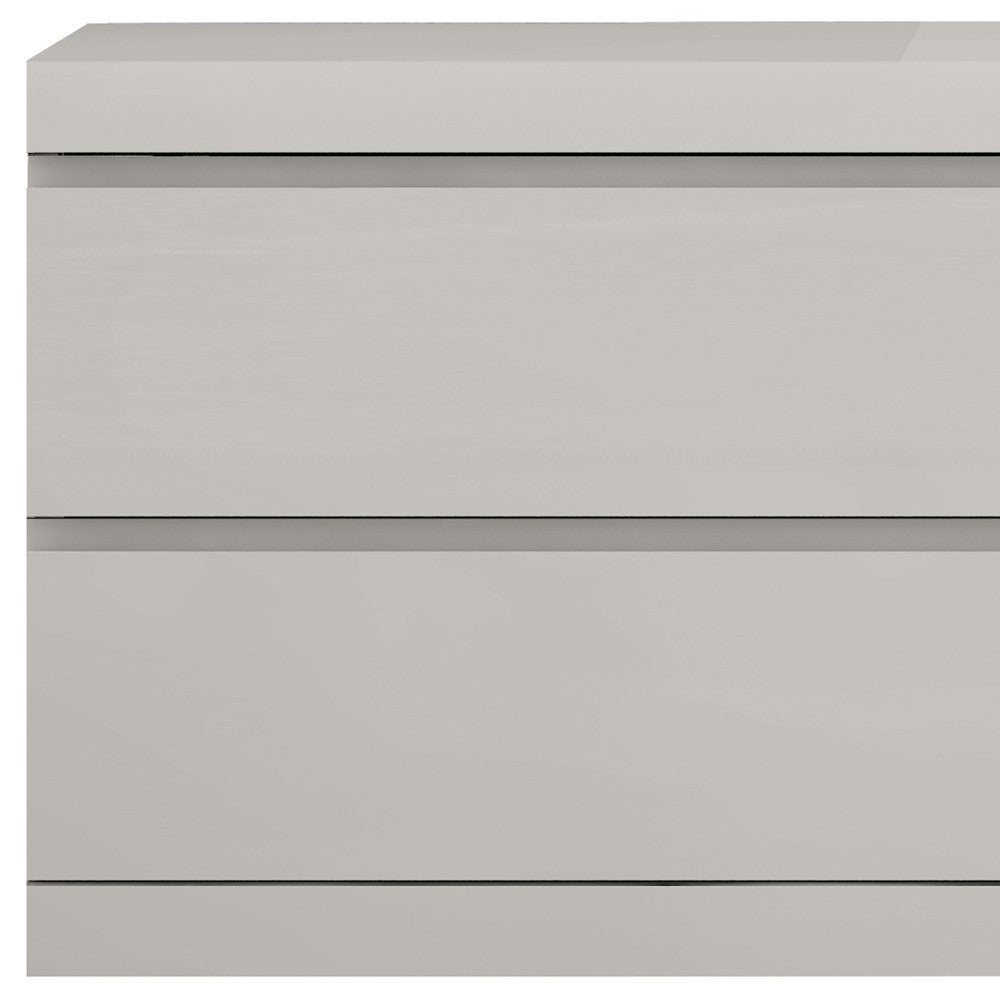 Contemporary Gray Woodgrain Nightstand with decorative items on top