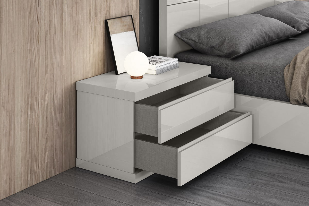 Lifestyle shot of Contemporary Gray Woodgrain Nightstand in a modern bedroom