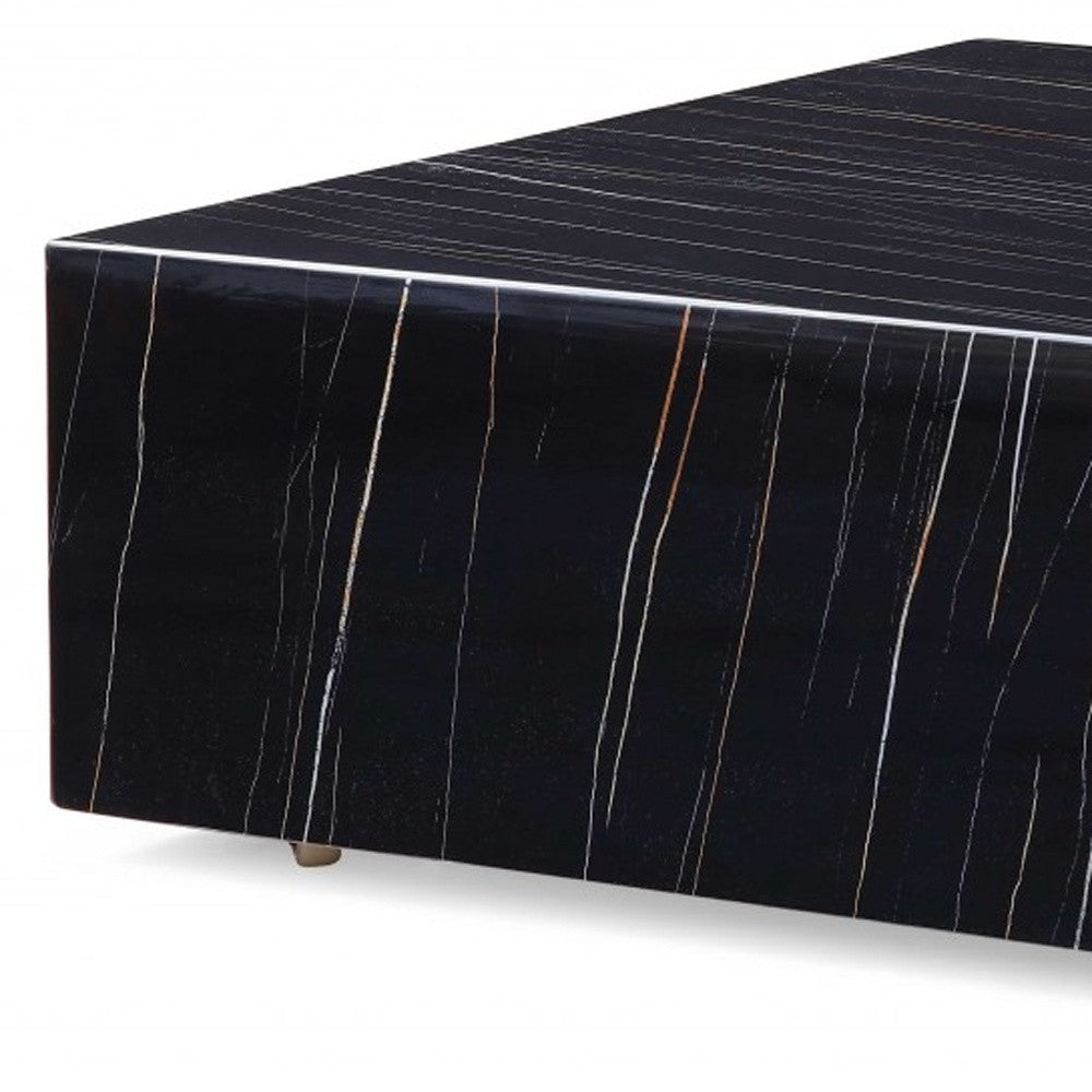 Front view of 35" Black Genuine Marble and Brass Square Coffee Table by Homeroots