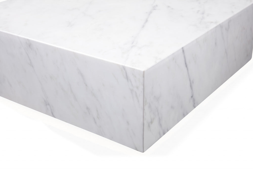 Lifestyle image of 35" White Marble Coffee Table in a modern living room